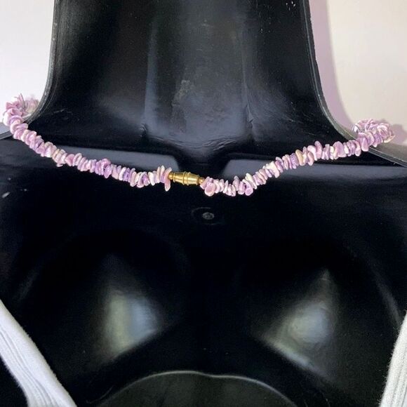 PUKA SHELL Necklace Purple Chips Metal Barrel Clasp Unisex Men Women 24 inches - Picture 4 of 9
